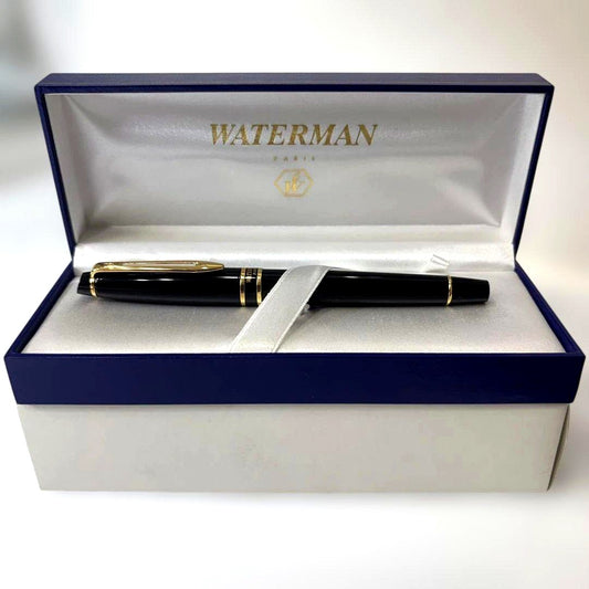 Waterman black and gold ballpoint pen with dedicated case and stained outer paper box