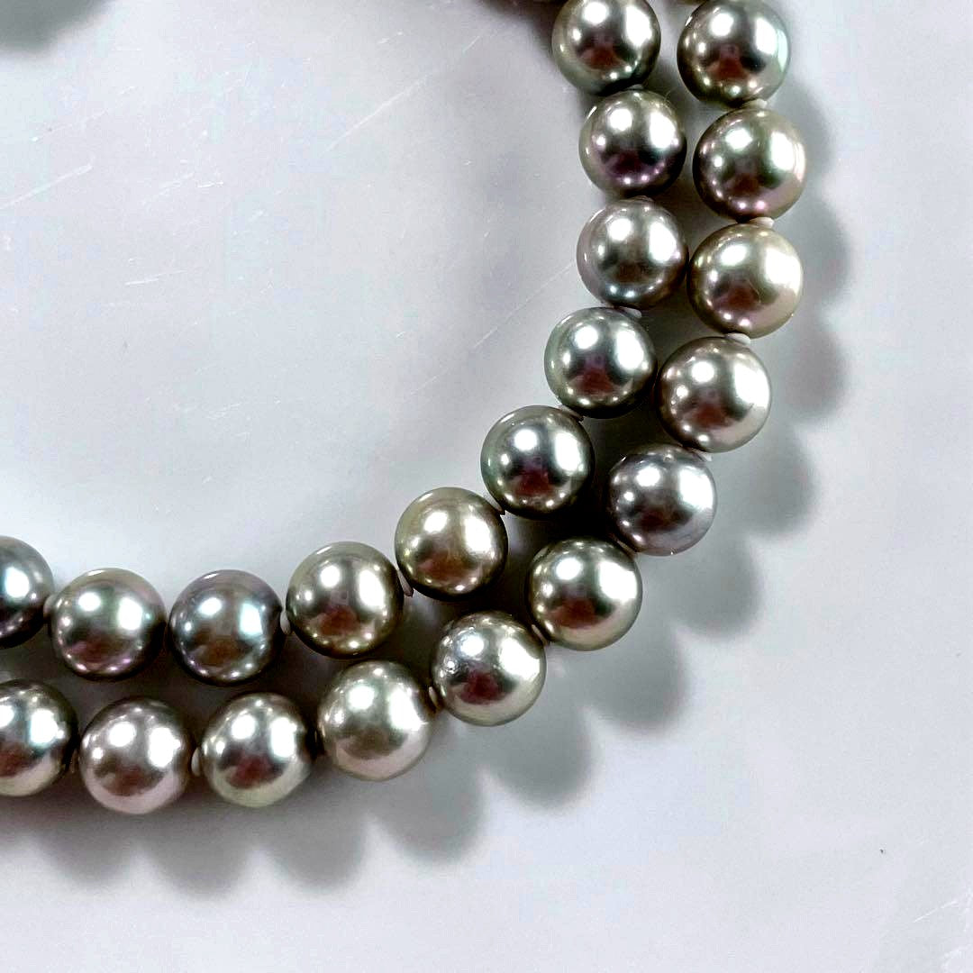 Akoya pearl necklace with genuine gray pearls 7-7.5mm, silver chain, double lock clasp, 42.5cm length