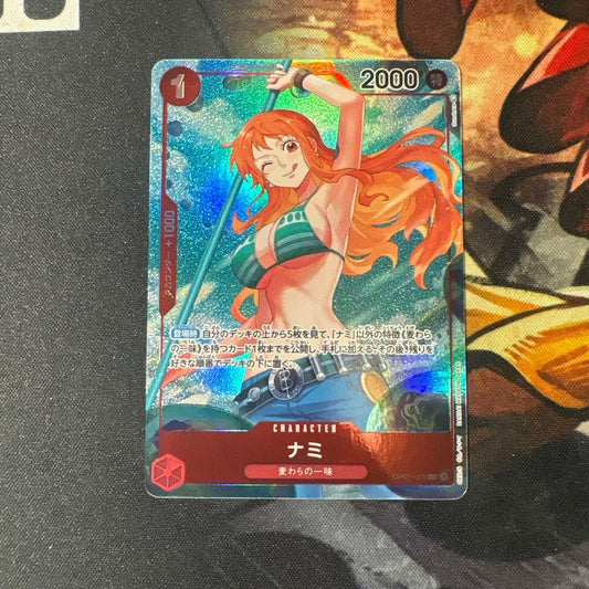 One Piece Card Game Nami Romance Dawn card OP01-016 Japanese edition showing character artwork