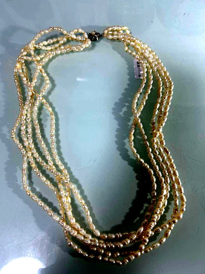 Mikimoto 5-strand freshwater pearl necklace with 5 to 6 mm pearls, approximately 58 cm long, made in Japan