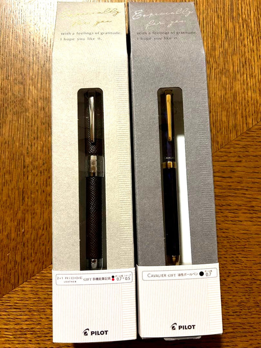 RIDGE LEATHER CAVALIER ballpoint pen set with leather case on white background