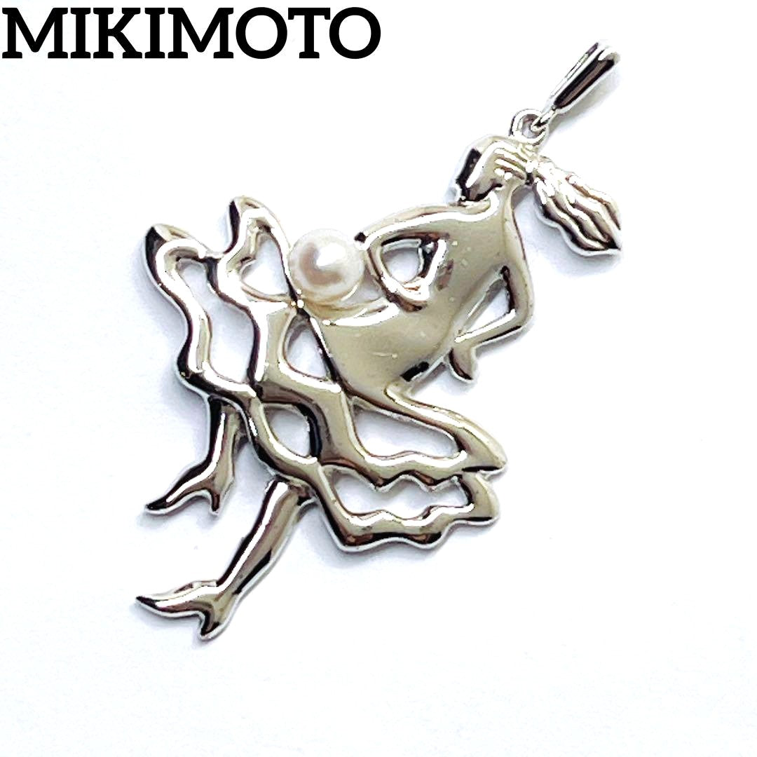 Mikimoto baby pearl pendant necklace with ballerina dance motif in silver featuring a 3.9 mm pearl