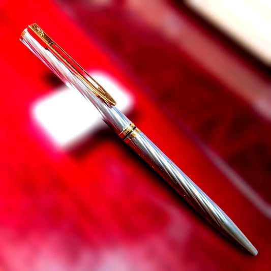Waterman Ballpoint Pen Silver and Gold model 62246 showing sleek silver and gold finish with 130 mm length