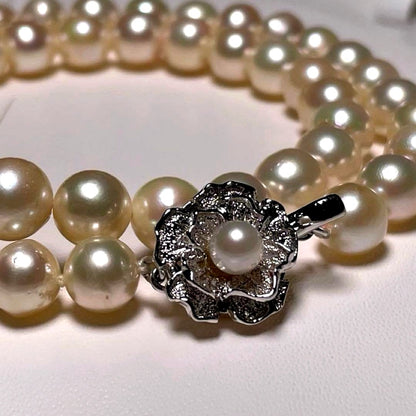 Teramaki Hanadama semi-round Akoya pearl necklace with 7.4-8.3mm white pearls and silver clasp