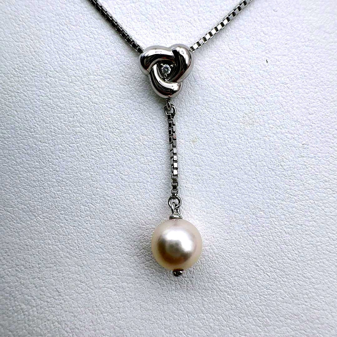 Tasaki silver SV925 pearl necklace with 7mm pearl and 0.01ct diamond on adjustable 39-42cm chain