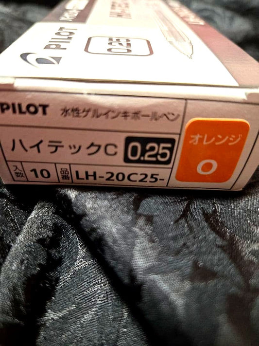 Set of 10 PILOT Hi-Tek C ballpoint pens with 0.25 mm fine orange ink tips