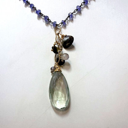 Agate EH Eva Hanusova Agete long necklace with 14K gold-filled magnetic metal and natural stone pendant on 72 cm chain