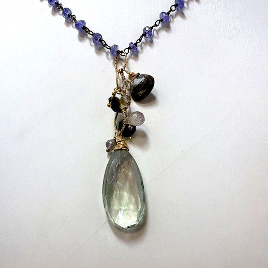 Agate EH Eva Hanusova Agete long necklace with 14K gold-filled magnetic metal and natural stone pendant on 72 cm chain