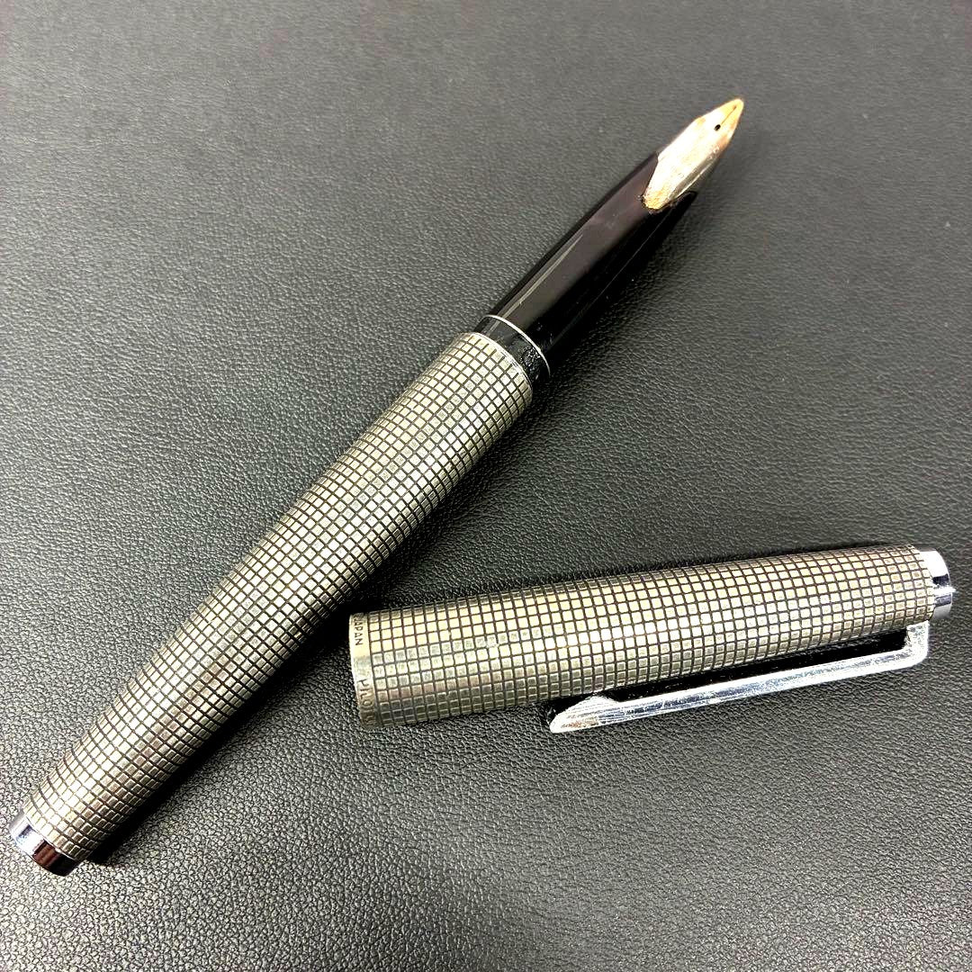 Pilot sterling silver fountain pen with silver body and classic nib shown on white background