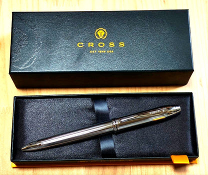 CROSS Townsend 532TW metal silver ballpoint pen with twist mechanism and black ink, displayed with case