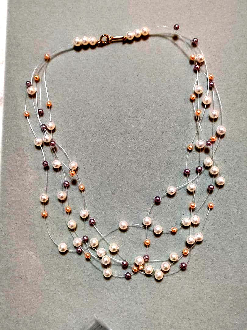 Tasaki multicolor 5 strand freshwater pearl wire necklace with K18 clasp