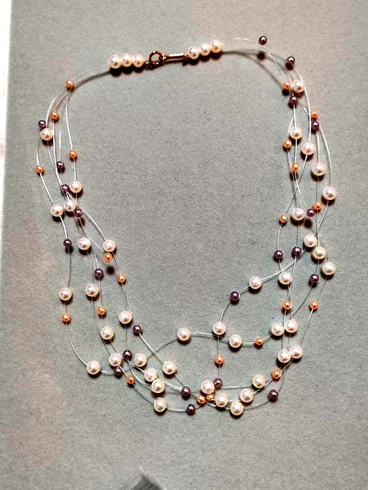 Tasaki multicolor 5 strand freshwater pearl wire necklace with K18 clasp