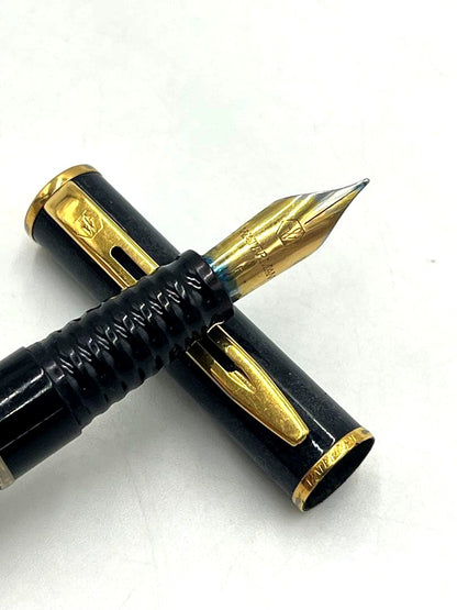 Waterman Fountain Pen Black with fine nib shown from side angle on white background