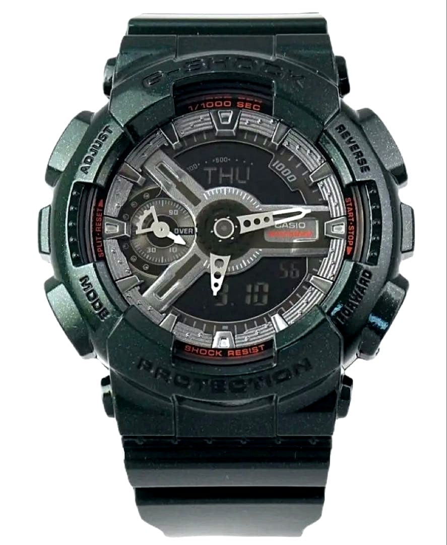 Casio G-Shock S Series GMA-S110MC watch with green resin band and gray dial
