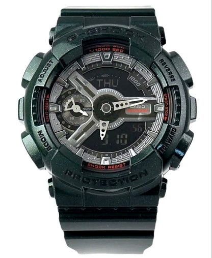 Casio G-Shock S Series GMA-S110MC watch with green resin band and gray dial