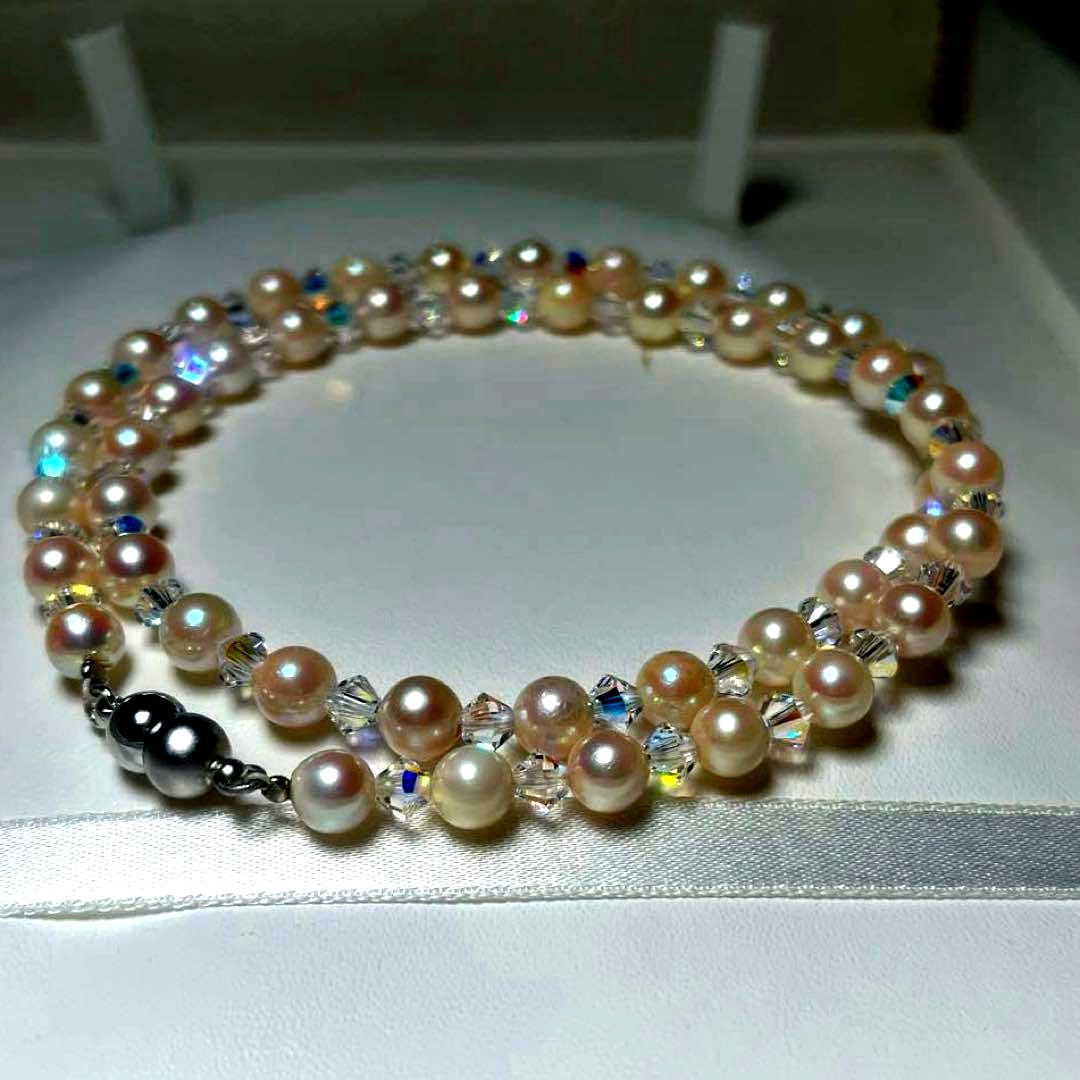 Crystal Akoya pearl necklace featuring 5.5 to 6.0 mm pearls on a 46.5 cm chain M773 design