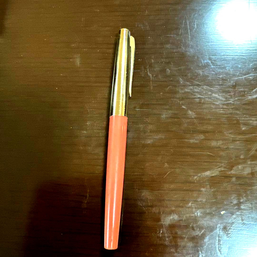 PILOT V Series fountain pen in coral pink color with Japanese engraved markings on the body