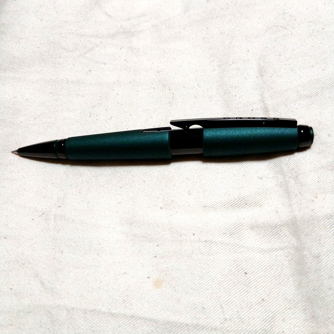 CROSS Edge ballpoint pen with matte green and black body shown from side angle