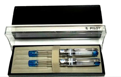 Pilot Prera fountain pen with transparent blue body and fine F nib alongside calligraphy CM nib