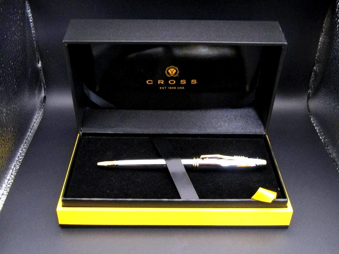Cross Townsend Update 502TW Medalist oil-based pen with brass chrome body and gold-plated ring and clip