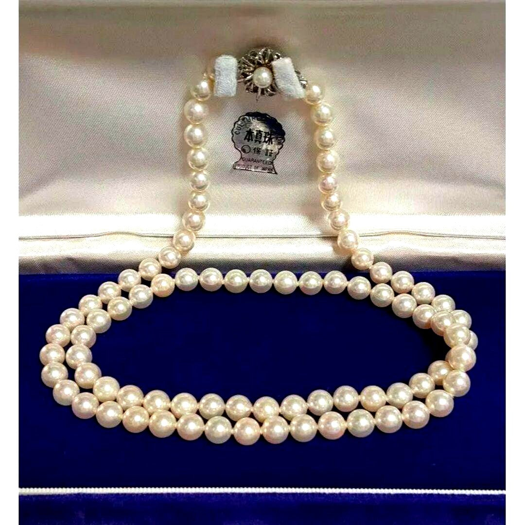 Kuro Pearl Long Necklace with white pearls 6.9-7.4 mm on 66 cm silver SV925 chain