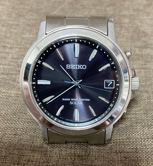 SEIKO 電波ソーラー シルバー針} Solar Men's Watch — Japanese