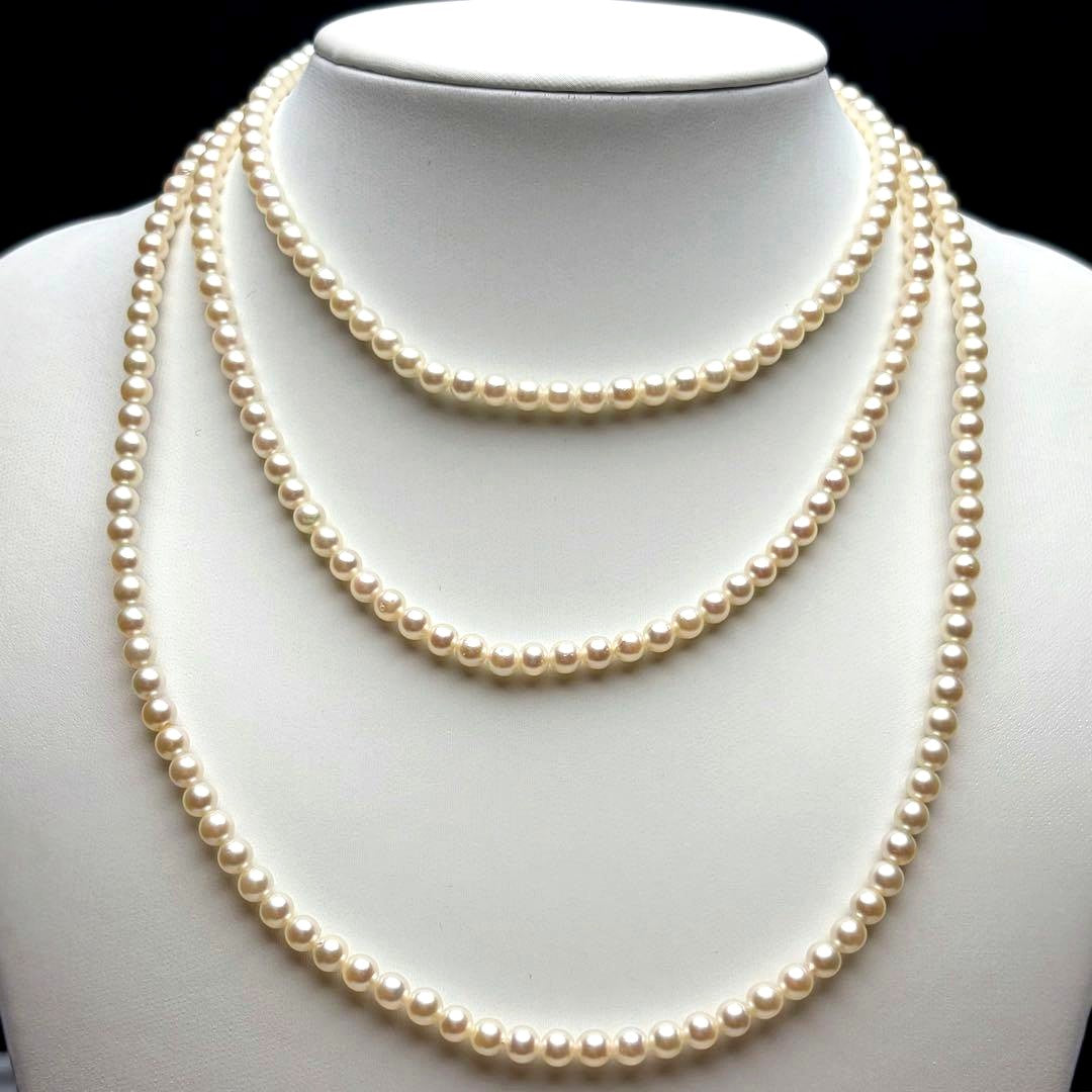 Oyster pearl long necklace 105cm with 2 strands of white Akoya baby pearls and silver clasp