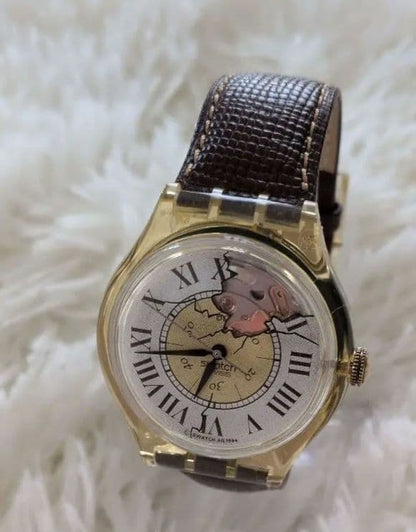 swatch Superb Condition Swatch Mechanical Leather Belt Watch with Stones Automatic Men's — Japanese