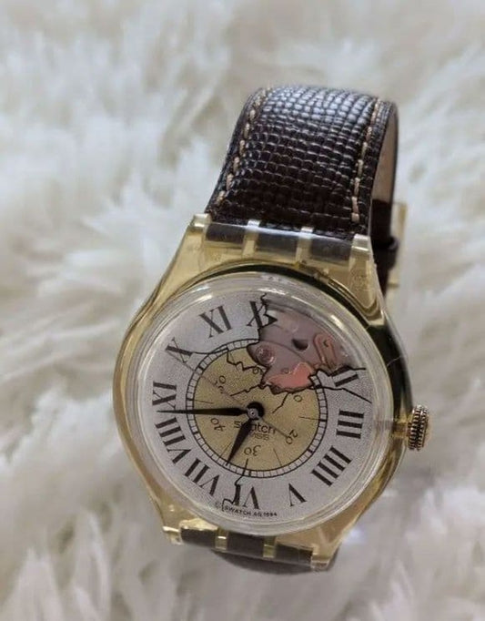 swatch Superb Condition Swatch Mechanical Leather Belt Watch with Stones Automatic Men's — Japanese