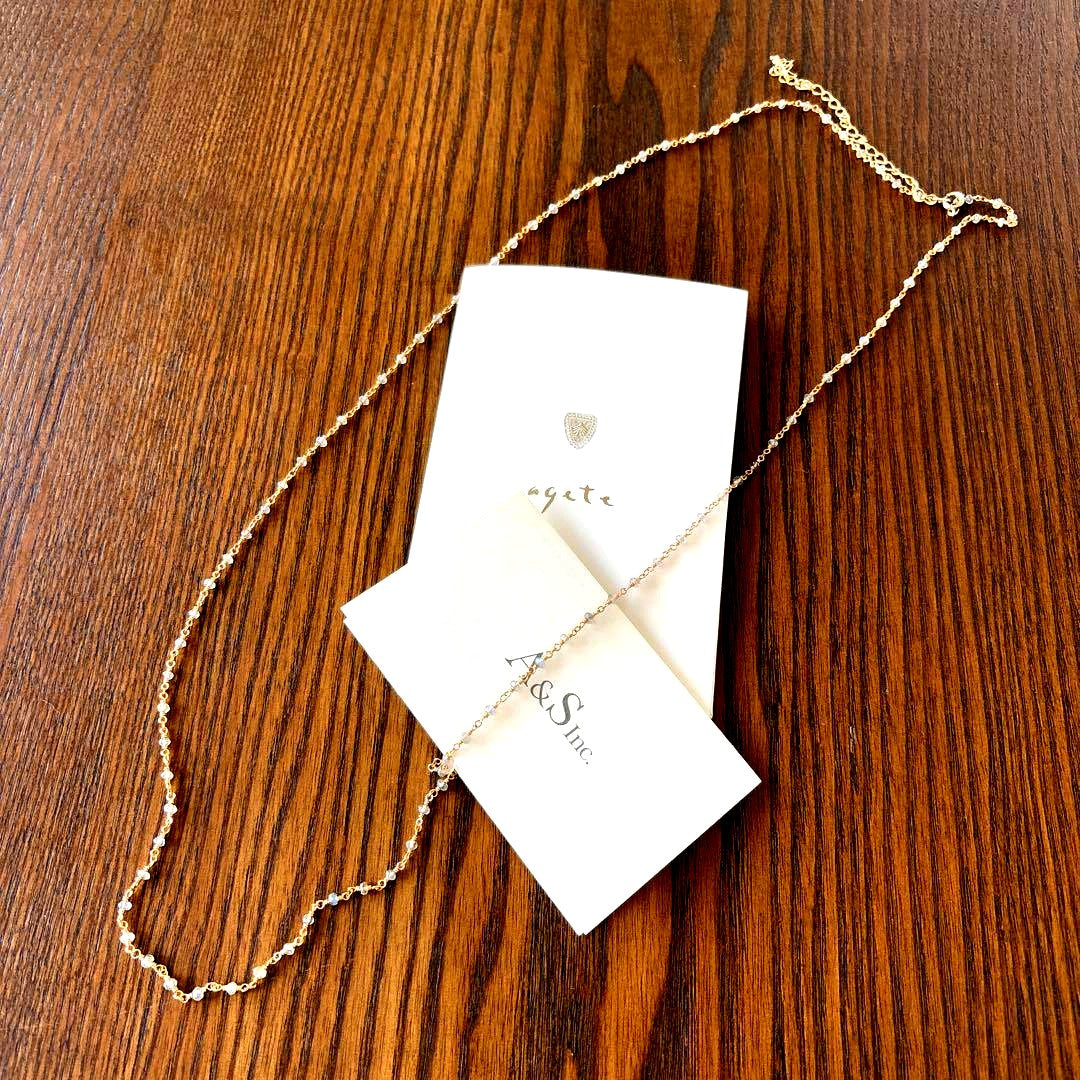 agete Stone Long Necklace approximately 90cm with adjustable clasp, showing slight darkening on clasp