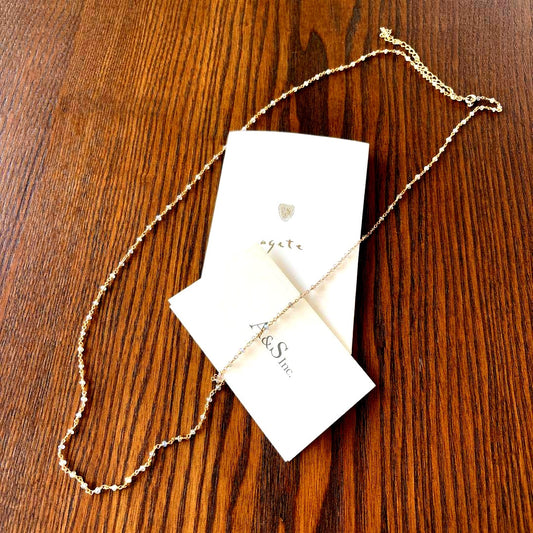 agete Stone Long Necklace approximately 90cm with adjustable clasp, showing slight darkening on clasp