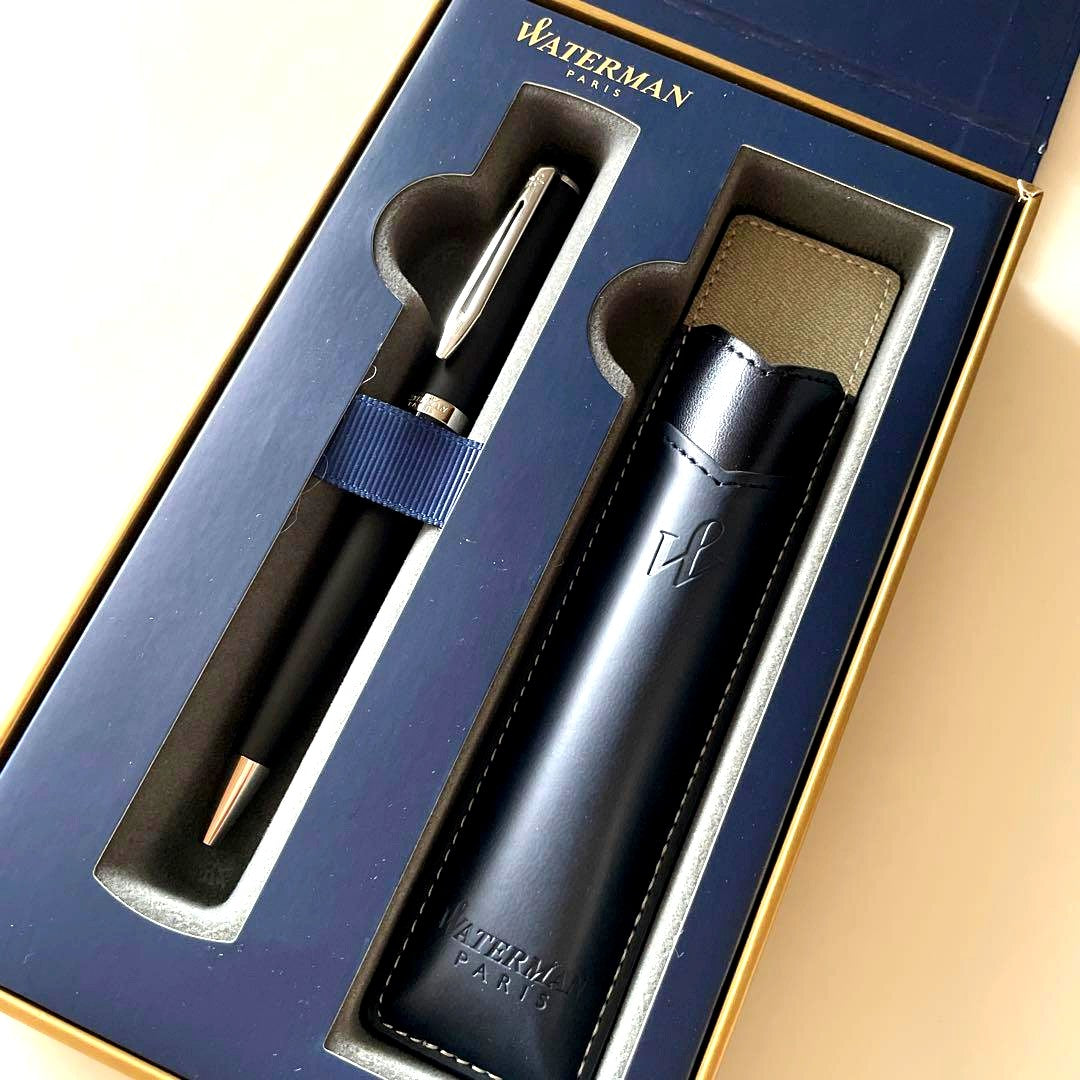 New WATERMAN ballpoint pen with leather pen case in gift box