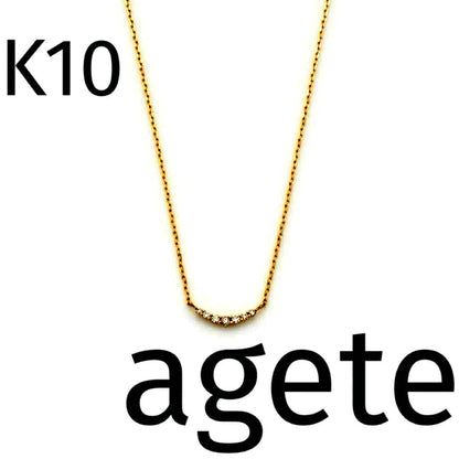 Agete K10 yellow gold necklace featuring 7 diamonds totaling 0.05ct with adjustable 40cm length