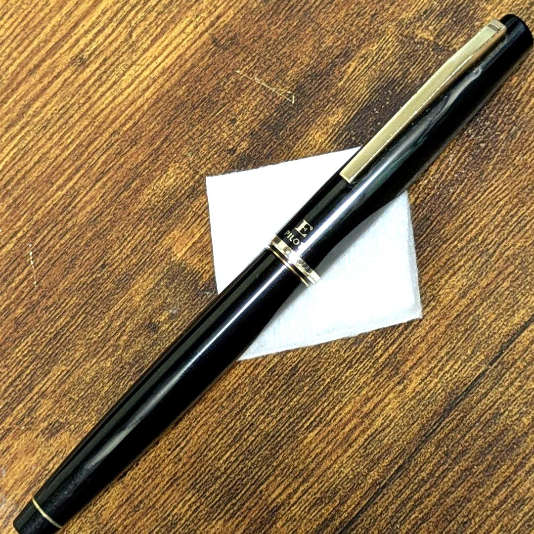 Pilot Fountain Pen E-300 with 14K fine nib and double spare cartridge type shown from side angle