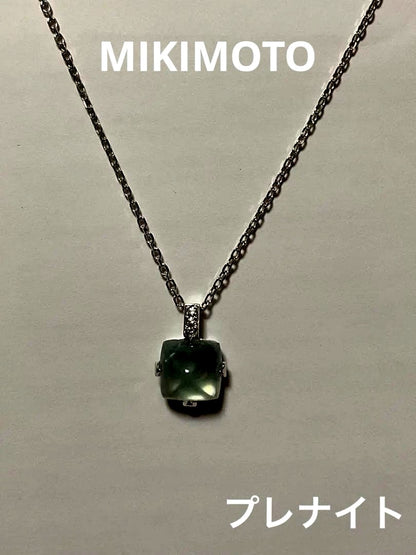 Mikimoto Prehnite Necklace in white gold K18WG with 5.33 ct prehnite gemstone on a 40 cm chain
