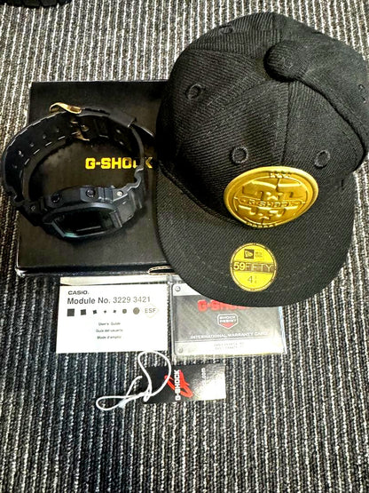 Casio G-Shock DW5600NE-1 Neela Collaboration watch, black digital face, Japan import, used condition with cap included