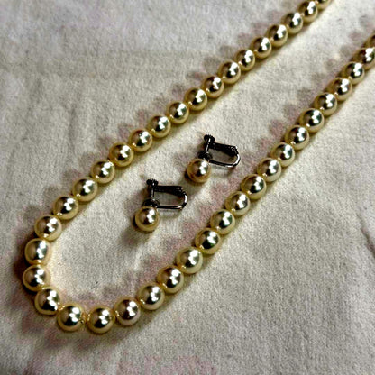 Akoya pearl necklace and earrings set with slightly deformed 8-8.5mm pearls and certificate of authenticity