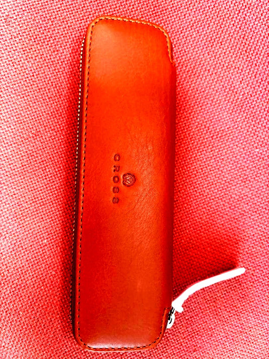 Zebra leather pen case for two pens with cross pattern and elastic loops, imported from Japan