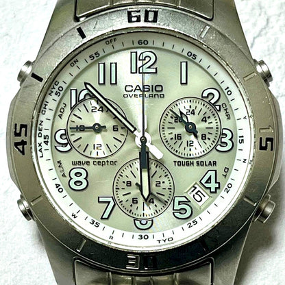 Casio Overland Wave Ceptor Tough Solar watch with silver dial and stainless steel bracelet