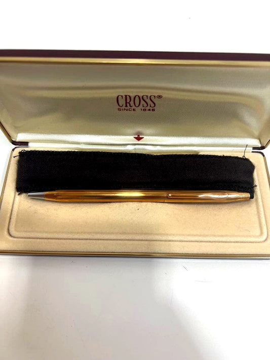 CROSS Gold Ballpoint Pen with shiny gold finish and dedicated protective case