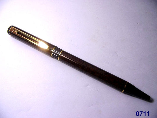 Waterman Push Button Ballpoint Pen in Marble Brown finish, measuring 140 mm length