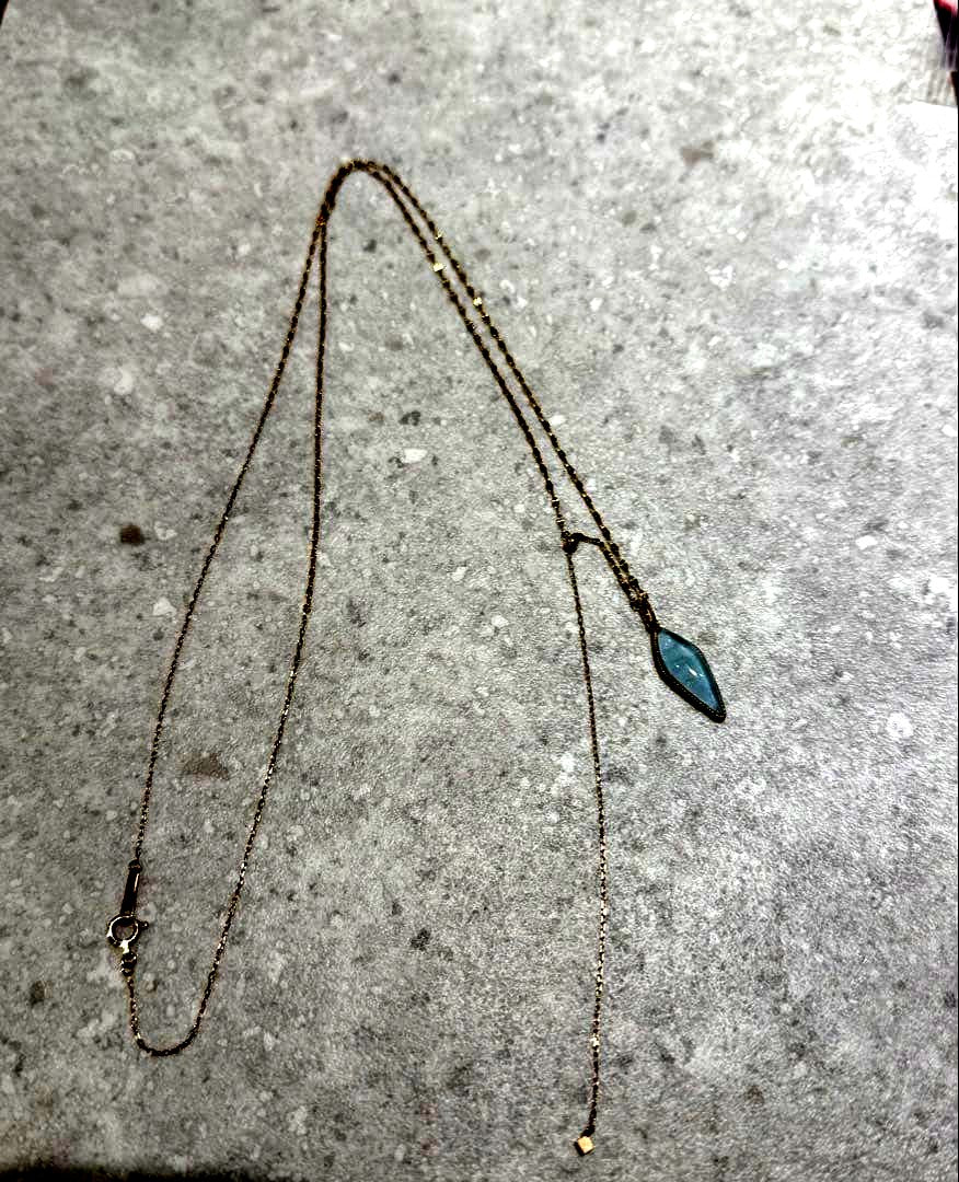 agete Long Y-Chain necklace with blue Larimar gemstone on adjustable 60 to 70 cm chain