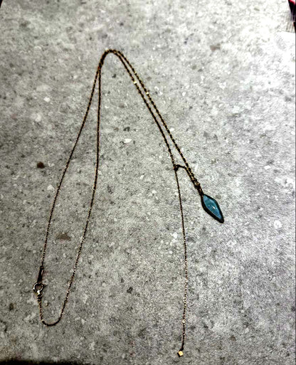 agete Long Y-Chain necklace with blue Larimar gemstone on adjustable 60 to 70 cm chain