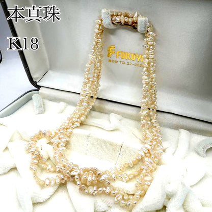Yamato Akoya pearl long necklace in K18 gold with small 0.3x0.5 cm pearls, 148 cm length, formal jewelry