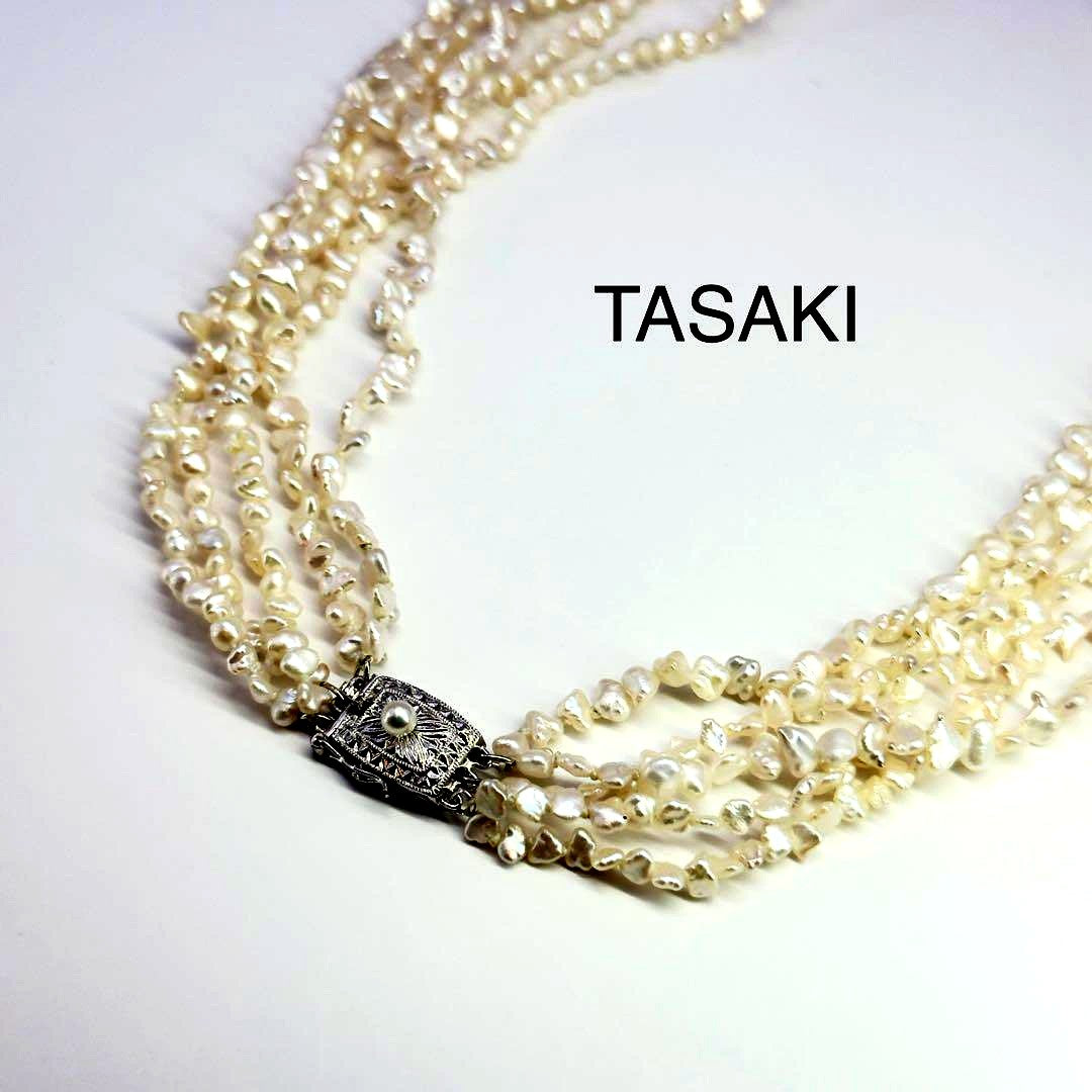 Tasaki SV Baroque Pearl 5-Row Necklace approximately 58cm long displayed on a white background