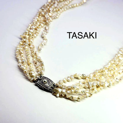 Tasaki SV Baroque Pearl 5-Row Necklace approximately 58cm long displayed on a white background