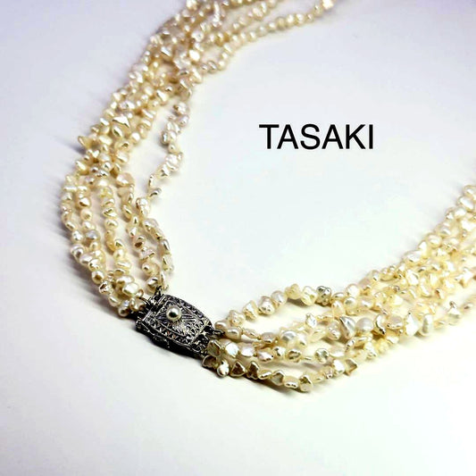 Tasaki SV Baroque Pearl 5-Row Necklace approximately 58cm long displayed on a white background