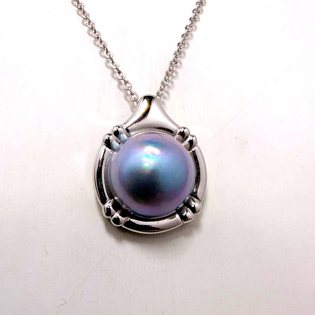 Tasaki Silver Mabe Pearl Necklace with 13.1mm pearl on adjustable silver chain
