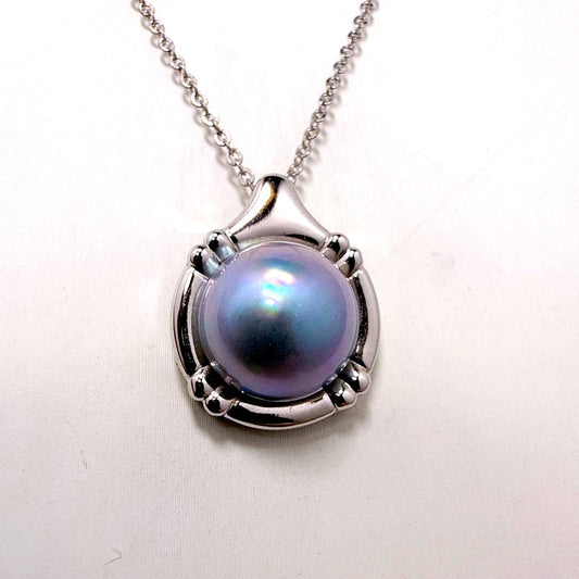 Tasaki Silver Mabe Pearl Necklace with 13.1mm pearl on adjustable silver chain