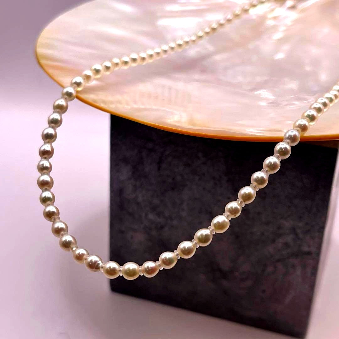Akoya baby pearl necklace with 3.5-4 mm white pearls, 41 cm length, featuring s925 clasp